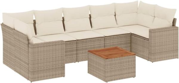 vidaXL 8-tlg. Garten-Sofagarnitur mit Kissen Beige Poly Rattan 3224035