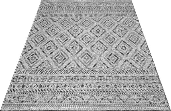 Paco Home In-& Outdoor Teppich Balkon Terrasse Küchenteppich Modernes Boho Ethno Muster, Grösse:200 cm Quadrat, Farbe:Anthrazit Bild 6