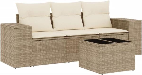 vidaXL 4-tlg. Garten-Sofagarnitur mit Kissen Beige Poly Rattan 3254605