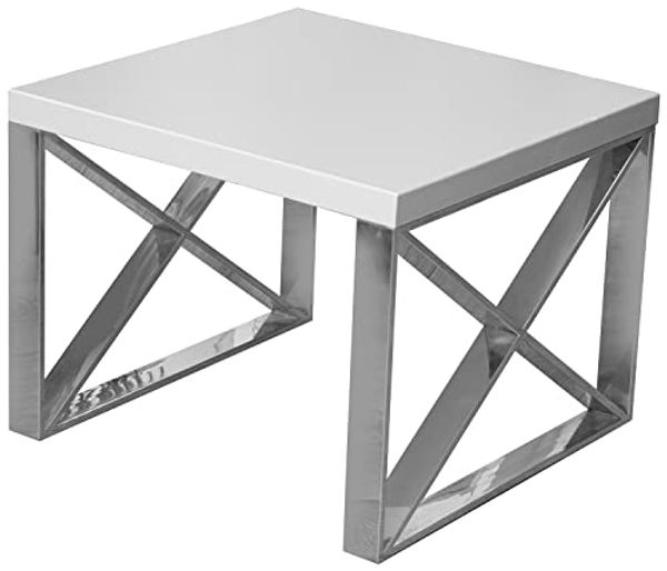 DRW Beistelltisch aus MDF und Metall in Weiß und Grau 50 x 50 x 43 cm