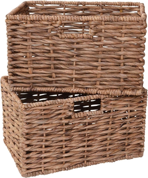 VIVANNO Regalkorb Wasserhyazinthe KIRA 2er Set, Natur Geflochten 35,50x25x20 cm