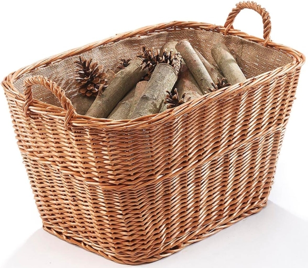 Kobolo Kaminholzkorb Holzkorb eckig gekochte Weide mit Leinenstoff ausgeschlagen