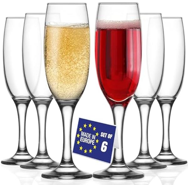 LAV Gläser-Set Empire Champagnerflöten, 6-tlg, Glas, 6er Set, 220ml, ideal für Sekt, Champagner und prickelnde Getränke.