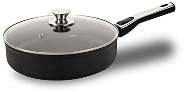 Genius Bratpfanne Cerafit Plasma Schmorpfann 26 cm mit Glasdeckel, Aluminium, Edelstahl, Bakelit (1 Pfanne 3,2 L), Antihaft-Beschichtung mit abnehmbarem Griff