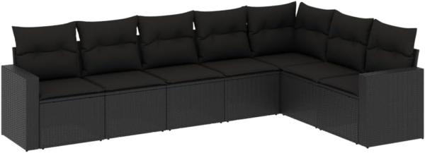 vidaXL 7-tlg. Garten-Sofagarnitur mit Kissen Schwarz Poly Rattan 3219035