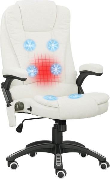 Vinsetto Schreibtischstuhl Bürostuhl mit Vibrationsmassage, Heiz-, Liegefunktion (Massagesessel, 1 St), für Wohnbereich, Weiß