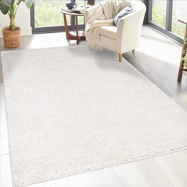 carpet city Shaggy Hochflor Teppich - 133x190 cm - Creme - Langflor Wohnzimmerteppich - Einfarbig Uni Modern - Flauschig-Weiche Teppiche Schlafzimmer Deko Bild 1