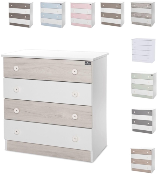 Lorelli Kommode Dresser 81 x 50 x 86 cm, 4 große Schubladen, schnelle Montage grau weiß