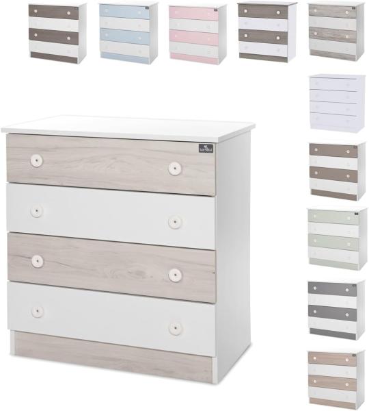 Lorelli Kommode Dresser 81 x 50 x 86 cm, 4 große Schubladen, schnelle Montage grau weiß