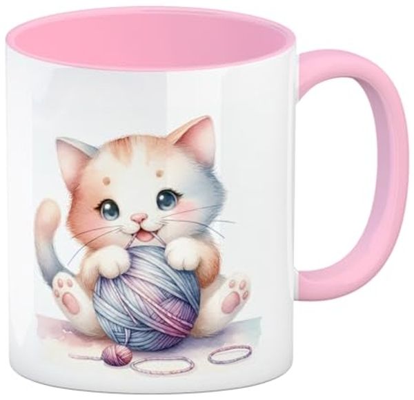 speecheese Tasse Katzentasse Kaffeebecher in rosa