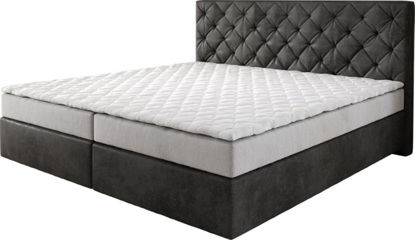 Boxspringbett Dream-Great Mikrofaser Anthrazit Vintage 200x200 cm Bonell-Matratze PU-Topper