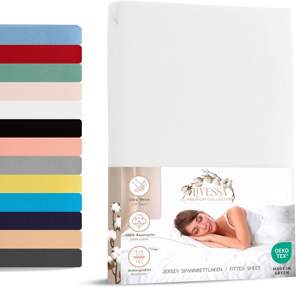Livessa Spannbettlaken 200x200 aus Baumwolle Single-Jersey Stoff 140 g/m², Spannbetttuch/Bettlaken mit 30cm Matratzenhöhe, Ultra weich und atmungsaktiv