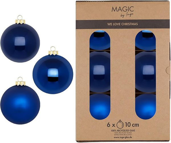 MAGIC by Inge Weihnachtsbaumkugel, Weihnachtskugeln Glas 10cm 6 Stück - Royal Blue