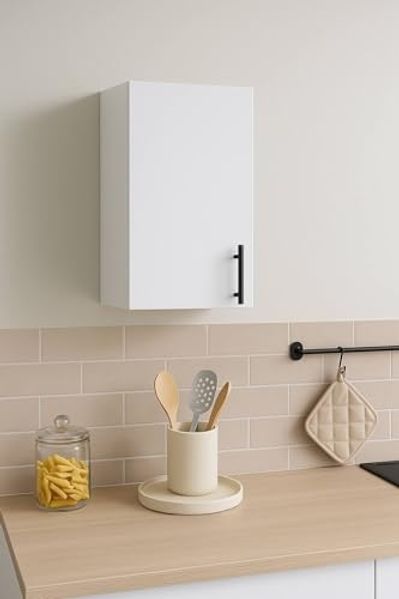 Dmora - Hängeschrank 1 Tür Este, Wandregal, Multifunktionshilfe-Schrank, 40x34 h59 cm, Weiß