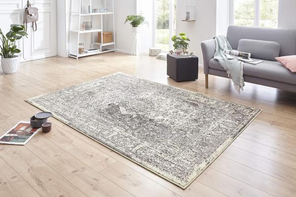 Kurzflor Teppich Plume Grau Creme - 80x150x0,9cm