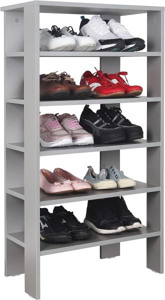 RICOO Schuhregal schmal und hoch 105x60x32cm Standregal Pressholz Grau WM041-PL, Schuhständer mit 6 Ebenen, Schuhschrank offen, Schuhablagen Flur Shoe Rack, Standregal klein, Schuhregale