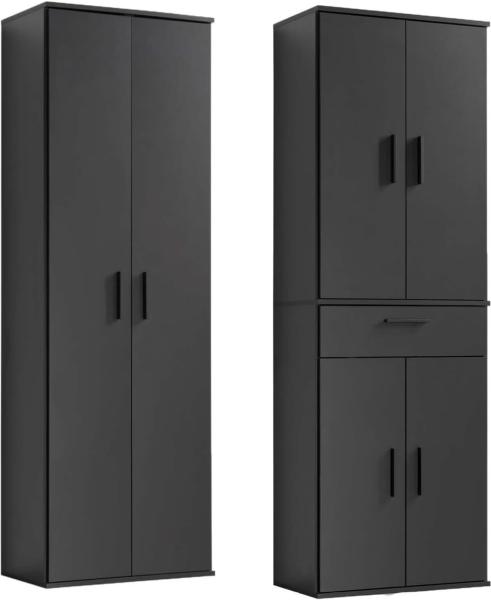 mokebo® Mehrzweckschrank Set 2-teilig 'Die Allzweckwaffe', Schrank-Set mit Mehrzweckschrank & Aktenschrank in Anthrazit BZW. Grau, Schwarz, auch als Moderne Wohnwand