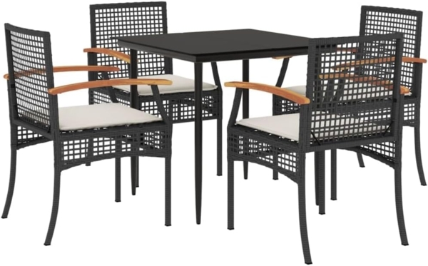 vidaXL 3-tlg. Garten-Essgruppe mit Kissen Schwarz Poly Rattan 3213596