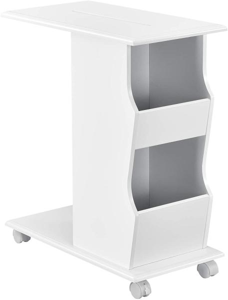 Beistelltisch Kungälv 53x30x63 cm Rollen und Staufächer Weiß en. casa