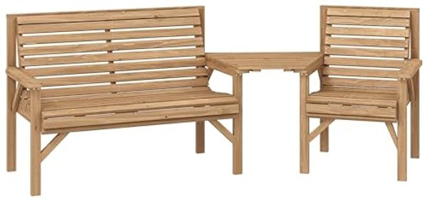 Outsunny Gartenlounge-Set Balkonmöbel Set mit Sonnenschirmloch Gartenstuhl Bank abnehmbar Tisch, (Sitzgruppe, 3-tlg, Gartenstühle), für Balkon, Terrasse, Garten, Naturholz, 121 x 65 x 90 cm