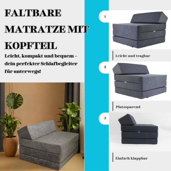 Klappmatratze Gästematratze Große 200 x 70 x 10 cm (Rot) Bild 4