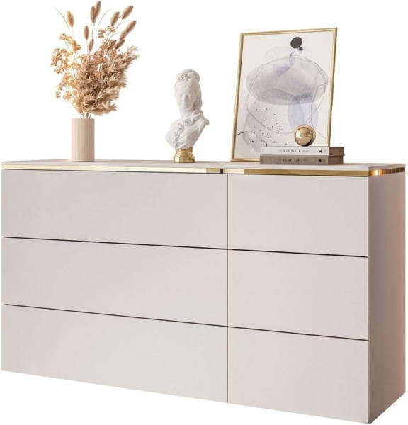Lookway Kommode AURORA 6S in Kaschmir mit goldener Leiste, Breite: 138 cm