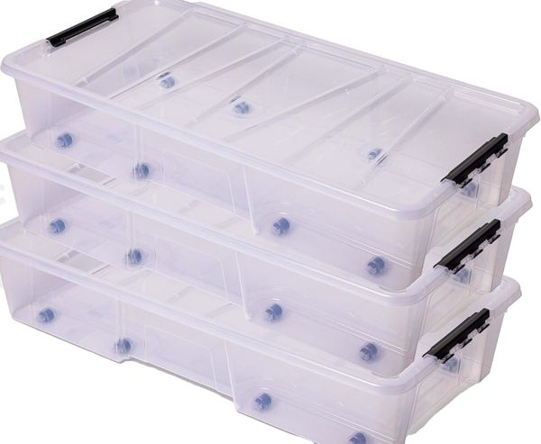 ONDIS24 Aufbewahrungsbox Unterbettbox Jolly Rollbox mit Deckel 25/35L Spielzeugkiste (3 St), transparent, stapel,- und nestbar