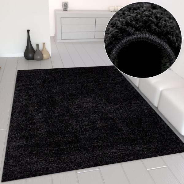 VIMODA Prime Shaggy Teppich Schwarz Hochflor Langflor Teppiche Modern, Maße:200 cm Quadrat