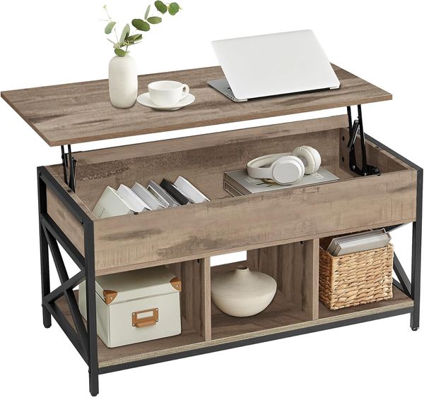 VASAGLE Couchtisch höhenverstellbarer Wohnzimmertisch, 50 x 100 x (46,5-62) cm, Stauraum