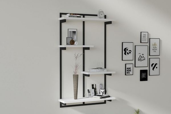 Modern Wall Shelf with Metal Frame, White, 70 x 120 x 15 cm | 100% Melamine Coated Particle Board, 18 mm Thick | Stylish & Functional for Home or Office