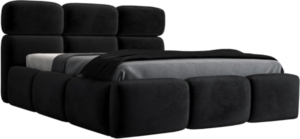 Polsterbett MAROKO 90x200 mit Matratze, Bettkasten und Lattenrost. Farbe: Schwarz 20