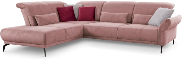 CAVADORE Ecksofa Cooper / Luftige Eckcouch mit Ottomane links, Armteilverstellung, Kopfteilverstellung und Sitztiefenverstellung / 294 x 88 x 242 / Cord, Rosa