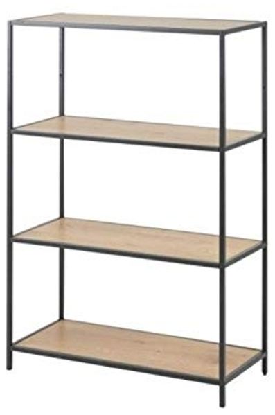 Selsey Seaford - Regal / Bücherregal mit 4 Ebenen - Schwarz / Eiche - Industrial-Style - 114 cm hoch