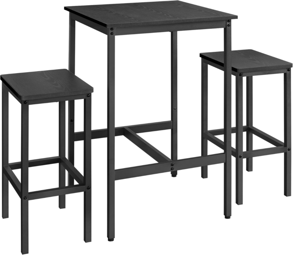 VASAGLE Bartisch mit Barhocker-Set, Esstisch mit 2 Stühlen, Küchentisch klein 60 x 60 x 90 cm, Barstühle je 30 x 40 x 65 cm, für Esszimmer, Küche, Industrie-Design, Ebenholzschwarz-Tintenschwarz
