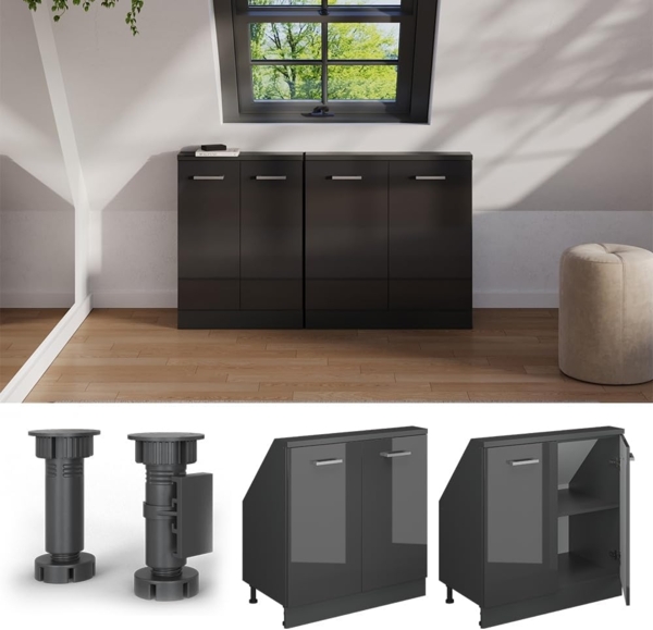 Dachschrägenschrank Rion Anthrazit Hochglanz/Anthrazit mit 2 Türen Vicco Bild 6