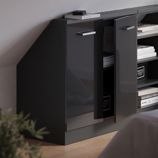 Dachschrägenschrank Rion Anthrazit Hochglanz/Anthrazit mit 2 Türen Vicco Bild 7