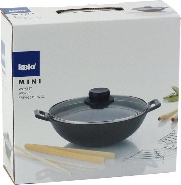 kela Wok Mini, Induktionsgeeignet, Glasdeckel, Stäbchen, Holzzange Bild 2