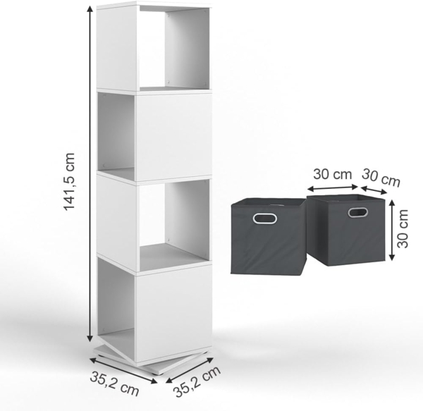 Drehregal Weiß 35.2 x 144.2 cm mit 2 Faltboxen Vicco Bild 3