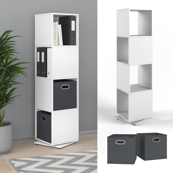 Drehregal Weiß 35.2 x 144.2 cm mit 2 Faltboxen Vicco Bild 4