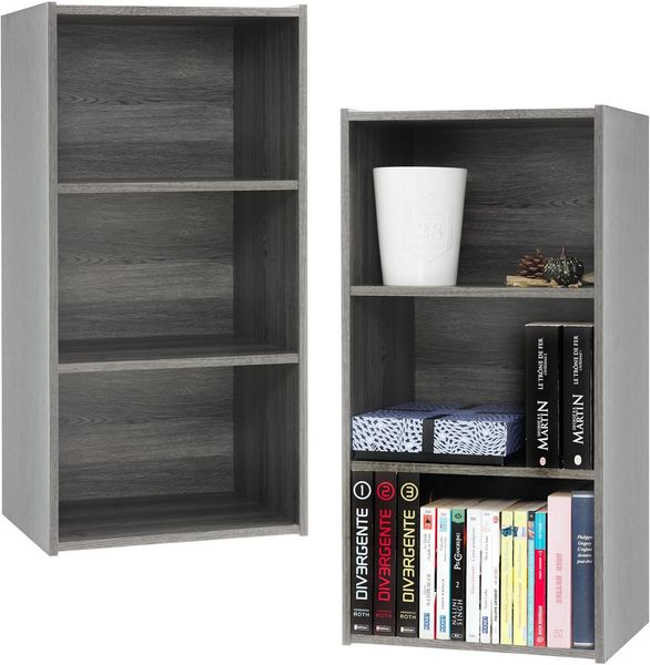 Iris Ohyama, Aufbewahrungsmöbel, Set mit 2 Holzregalen mit Türen, Design, Modular, Büro, Schlafzimmer, Wohnzimmer - MDB-3 - Eiche Grau