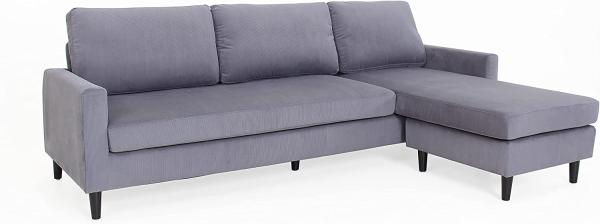 byLIVING Ecksofa ATLANTA / Cord grau / Beine schwarz aus Massivholz / Longchair wahlweise rechts oder links montierbar / 218 x 144, H 78,5 cm