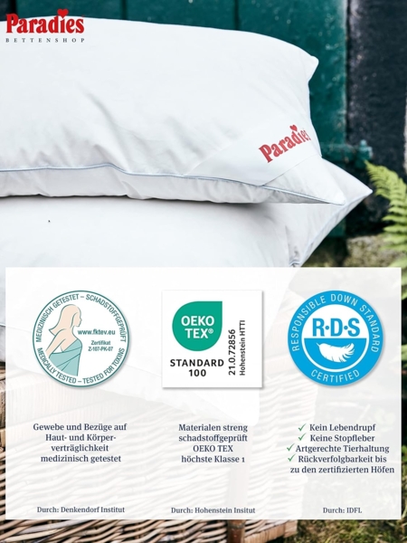 Paradies 3-Kammer-Kopfkissen Abbie Bio, Füllung: Außenkammer: 90% Daunen, 10% Federn Innenkammer: 85% Federn, 15% Daunen, Bezug: 100% Bio-Baumwolle, Seitenschläfer, Rückenschläfer, Bauchschläfer, Drei Kammer Kissen in 40x80, 80x80, mittlere Stützkraft ... Bild 6