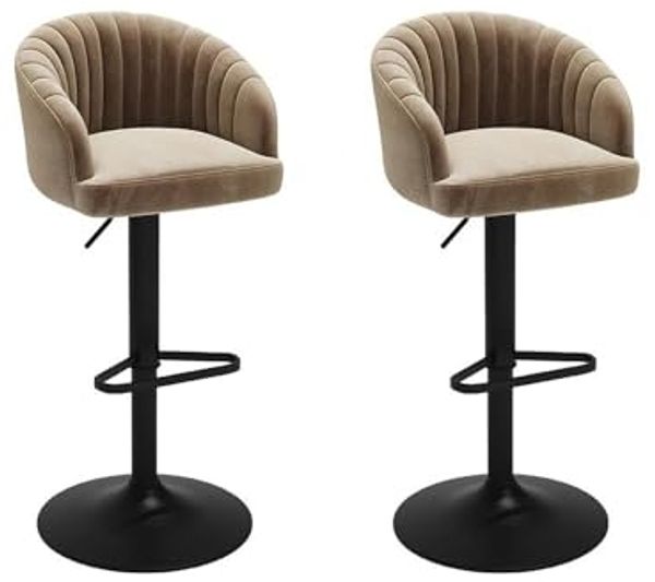 Vente-unique - DORALIZ Barhocker SamtStoff Beige - B 52 cm x H 105 cm87 cm x L 54 cm