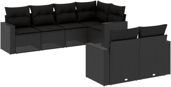 vidaXL 7-tlg. Garten-Sofagarnitur mit Kissen Schwarz Poly Rattan 3251542