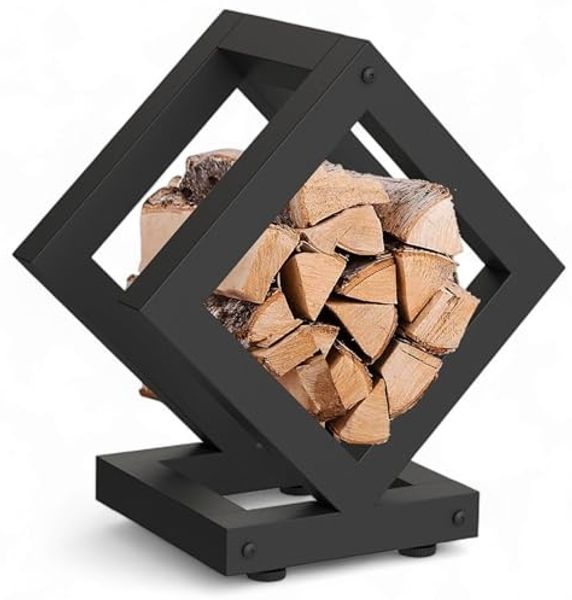 DanDiBo Kaminholzregal Innen Metall Schwarz Würfel Quadratisch 96606 Brennholzregal Holzaufbewahrung Kaminholzständer Feuerholzregal
