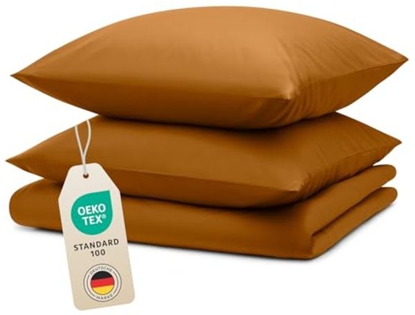 Blumtal Bettwäsche 200x200 cm + 2X Kissenbezug 40x80 cm - Oeko-TEX zertifizierte Mikrofaser Bed Sheets 200x200 - Bettbezug 200x200 Bettwäsche Set - Duvet Cover 200x200 cm - Bettwäsche einfarbig Braun