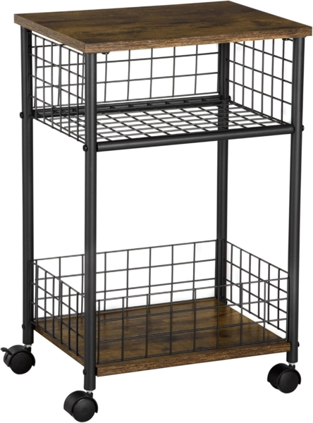 HOMCOM Servierwagen Küchenwagen mit Arbeitsplatte und Aufbewahrungskörben, (Küchenrollwagen, 1 St, Küchentrolley), Rustikal-Braun 40 x 30 x 62 cm