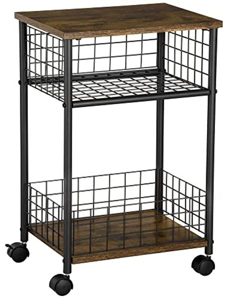HOMCOM Servierwagen Küchenwagen mit Arbeitsplatte und Aufbewahrungskörben, (Küchenrollwagen, 1 St, Küchentrolley), Rustikal-Braun 40 x 30 x 62 cm