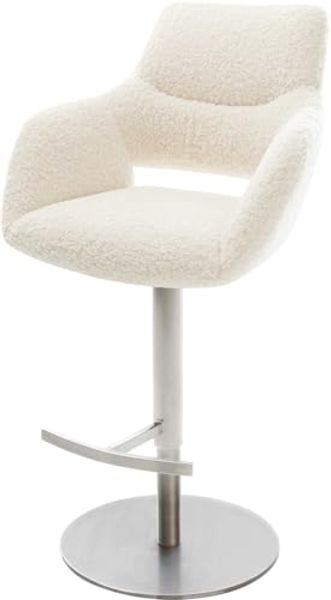 Barstuhl Yago-Flex Teddystoff Beige Drehfuß höhenverstellbar Edelstahl Silberfarben Taschenfederkern