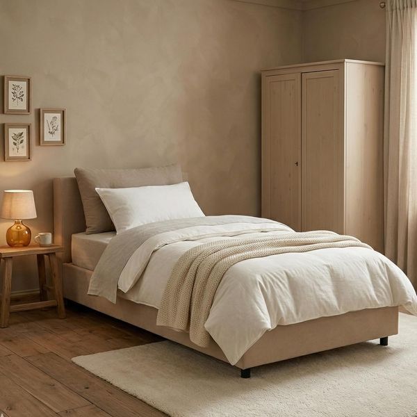 Talamo Italia - Alida Einzelbett, Bettkasten mit Kunstlederbezug, 100 % Made in Italy, seitliche Öffnung, geeignet für Matratze 80x190 cm, Taupe